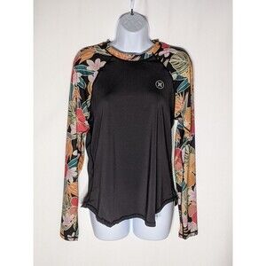 Hurley Floral Rash Guard Swim Top XL UPF50+ Long Sleeve Quick Dry Sun Protection